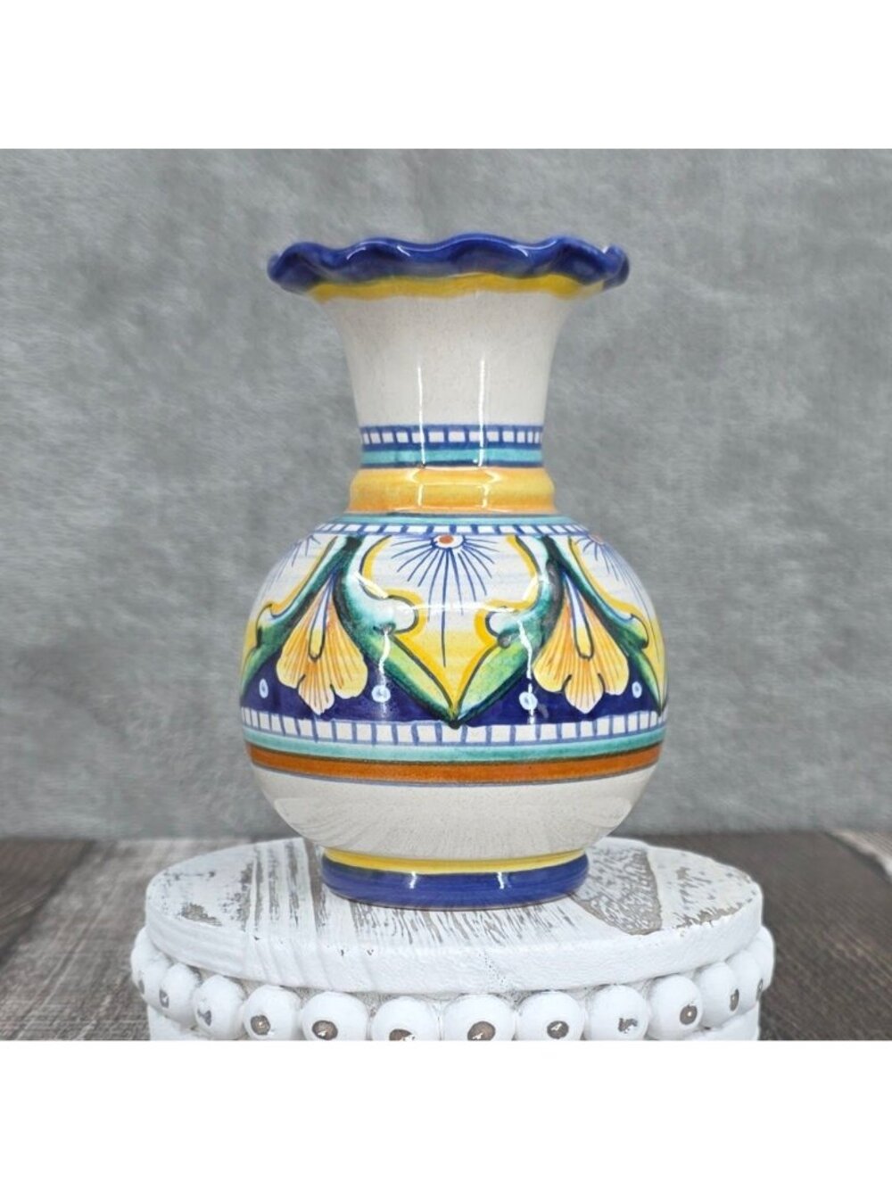 Italian Artisan Hand Painted Vase Folk Art Vintage Colorful Floral Marked Signed - Picture 10 of 10